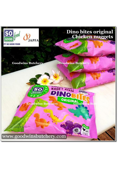 Chicken processed NUGGET DINO BITES ORIGINAL frozen SoGood Food 400g (new pink bag)